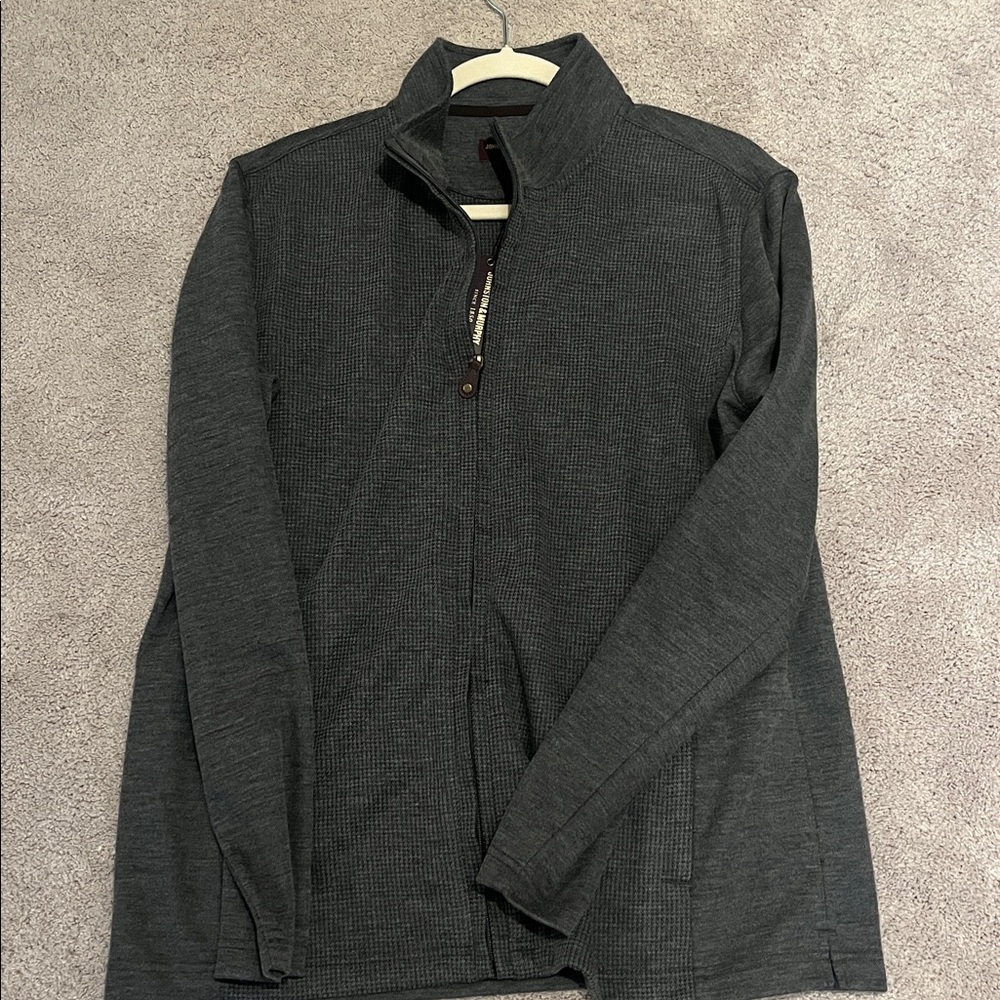 Johnston & Murphy Full Zip Houndstooth Gray Sweater Men’s L